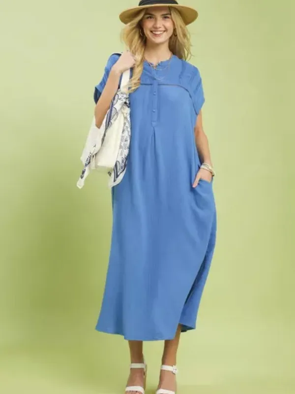 Umgee Button-Front Gauze Midi Dress‎ with Lace Detail - Image 4