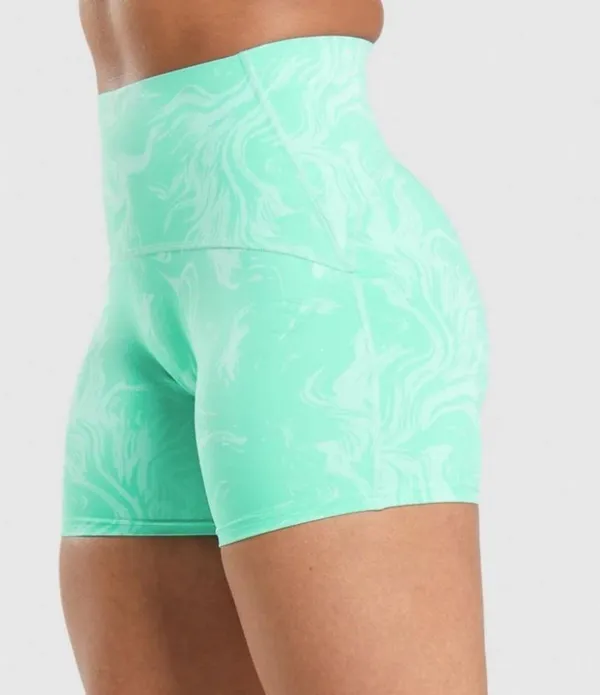 Gymshark Power High Rise Shorts Bright Turquoise Print Size: S - Image 3
