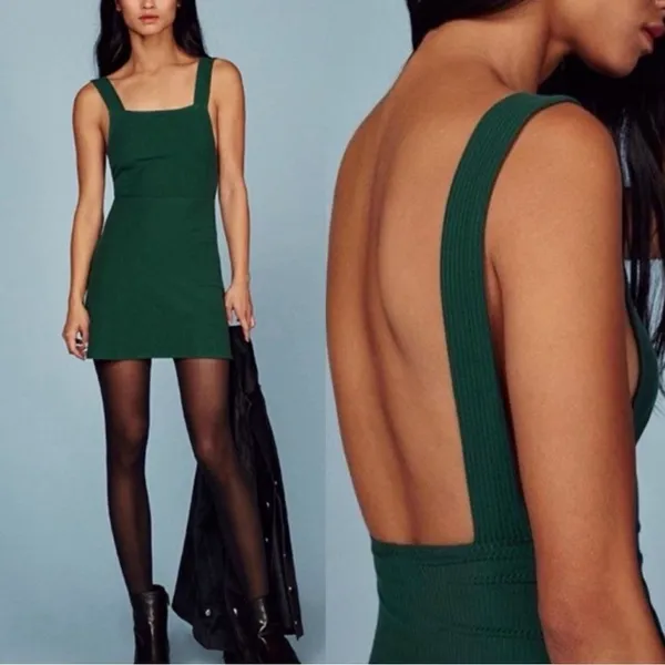 Reformation Janelle Ribbed Mini Dress L Emerald Green‎ Spruce Sleeveless Summer - Image 10