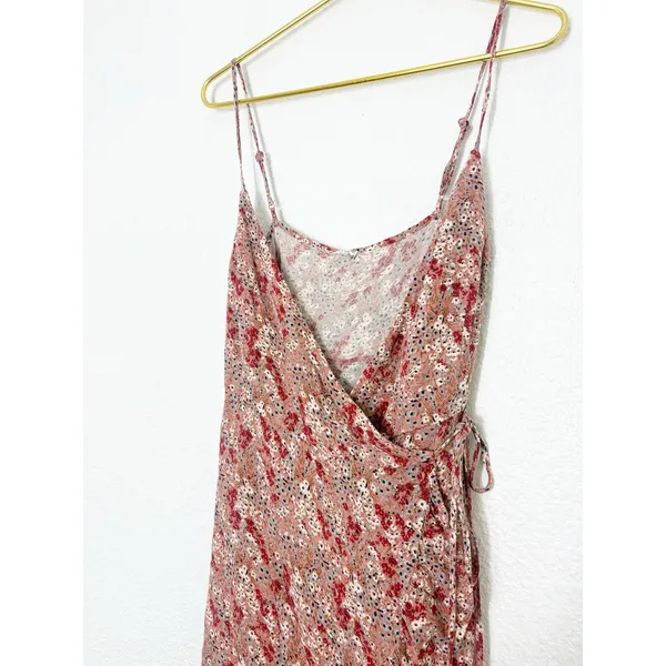 Free People All My Love Pink Multi Floral Print Wrap Slip Dress Size Large - Image 8