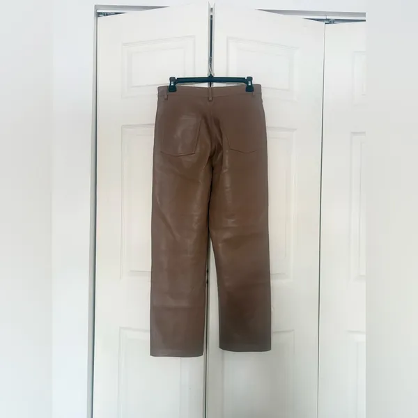 Aritzia Wilfred Melina Pant Camel Tan Vegan Leather Pants Size 8 Straight Leg - Image 5
