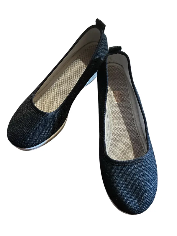 Black Closed Toe Canvas Wedges Shoes Sz 41, US 10 Espadrille Jute Heel - Image 3