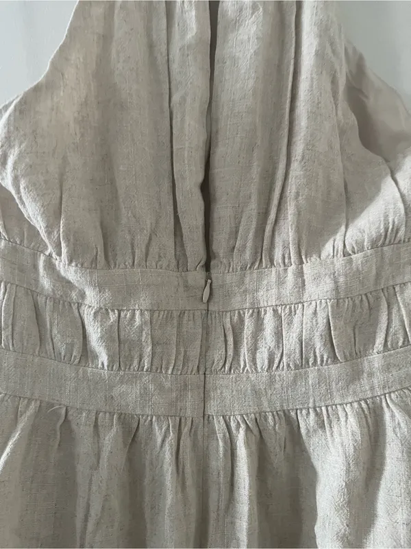 Lulus Beige Linen Blend Halter Mini Dress Medium Coastal Euro Summer NWT - Image 5