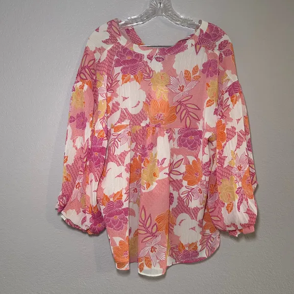 NWT Fate Elodie Kat Bubble Sleeve Button Up Blouse floral boho career preppy - Image 8