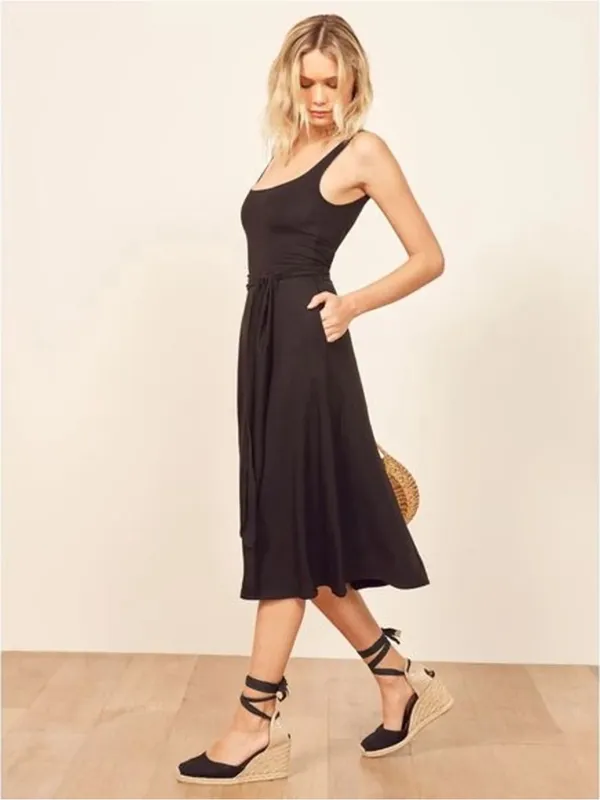 Reformation August Midi Dress tie front adjustable scoop round neck tencel wrap - Image 3