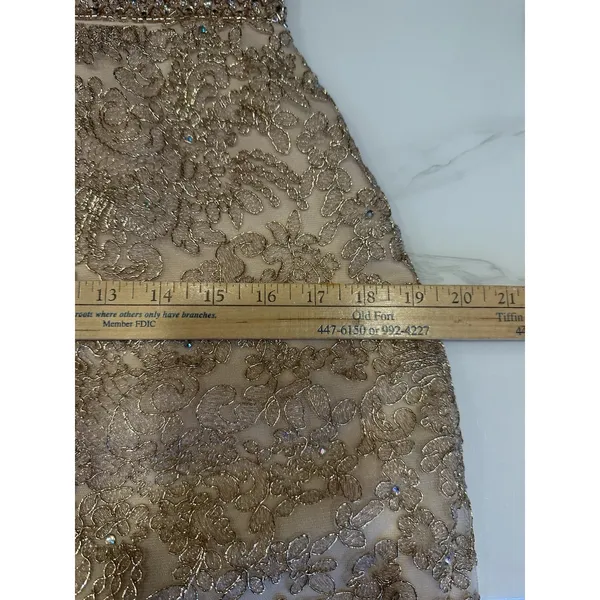 Vintage Aspeed Gold Formal Mini Dress Size Medium Sequin Lace Up Back V-Neck EUC - Image 9