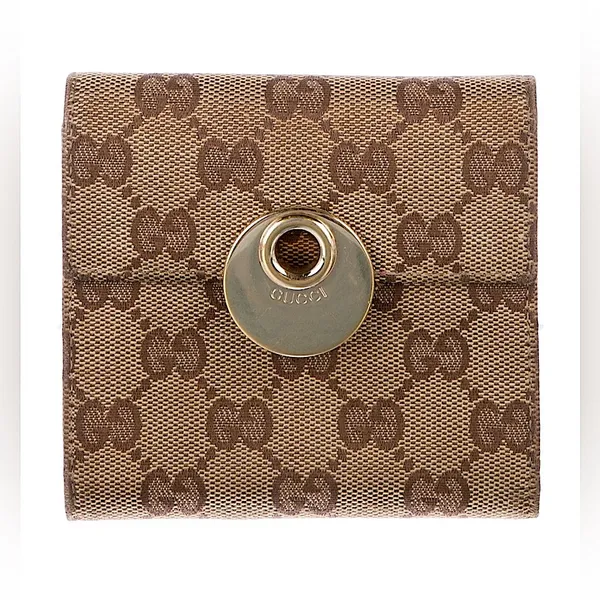Rare vintage GUCCI GG Logo large pink Canvas Leather Bifold Wallet - Image 3