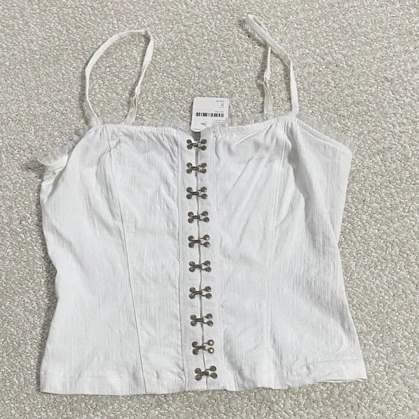 Free People White Lace-Trimmed Tank Size S - Image 3
