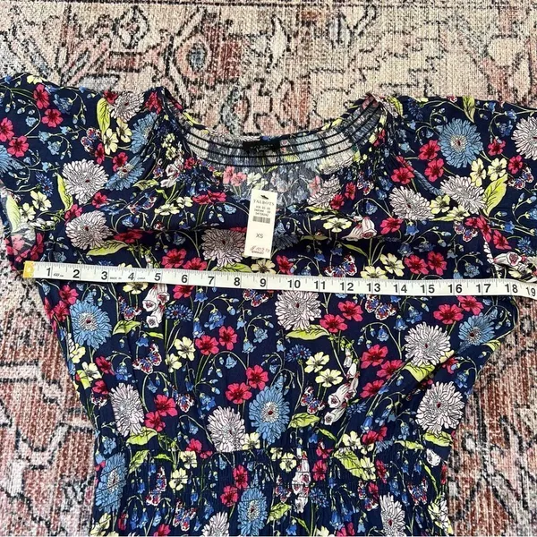 Talbots NWT Floral Short Sleeve Midi Dress Blue Pink Lightweight Summer Dress XS - Image 8