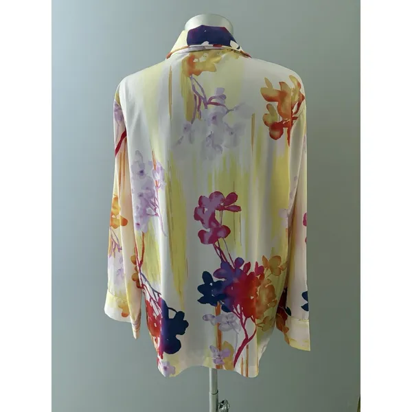 Natori Pajama Top Womens Medium Multicolor Floral Lounge Silky Button Up - Image 3