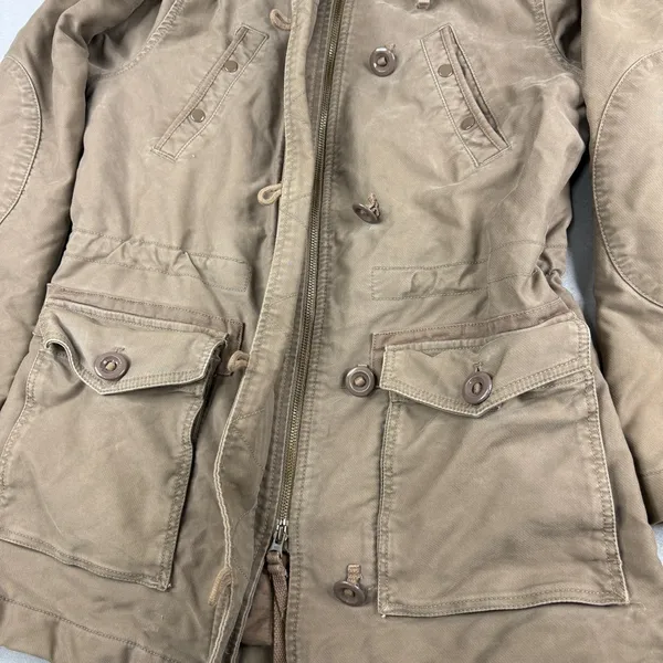 Y2K GAP Utility Parka Jacket Faux Fur Hood Tan Khaki Women’s Small - Image 4