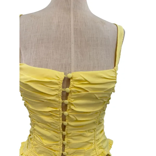 White Fox Bare With Me Bustier Top‎ Lemon Yellow Ruched Corset Tank Size Medium - Image 5