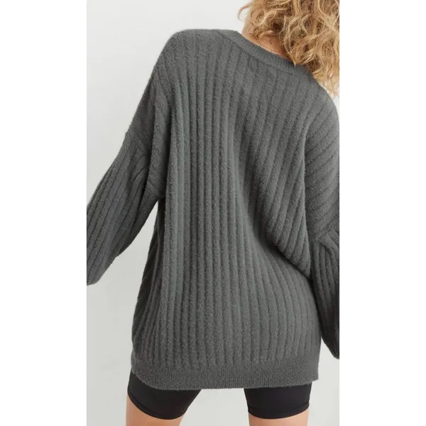 Aerie American Eagle Oversized Soft Crewneck Sweater Size S Green Ribbed Knit - Image 2
