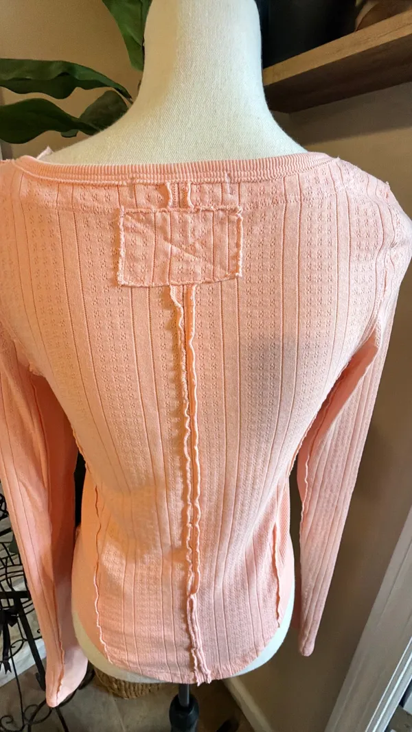 We The Free Peach Ribbed Long-Sleeve Button Cardigan - Image 4