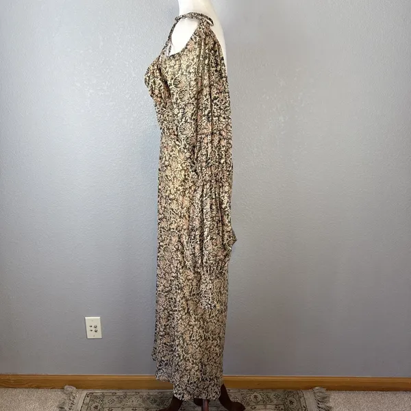 Free People Aglow Cutout Midi Maxi Dress Size L Ditsy Floral Long Puff Sleeves‎ - Image 5