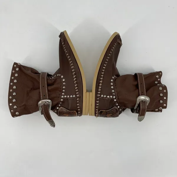 Hector Riccione‎ Leather Moc Toe Boots Studded Buckle Boho Womens Size 7 Western - Image 6