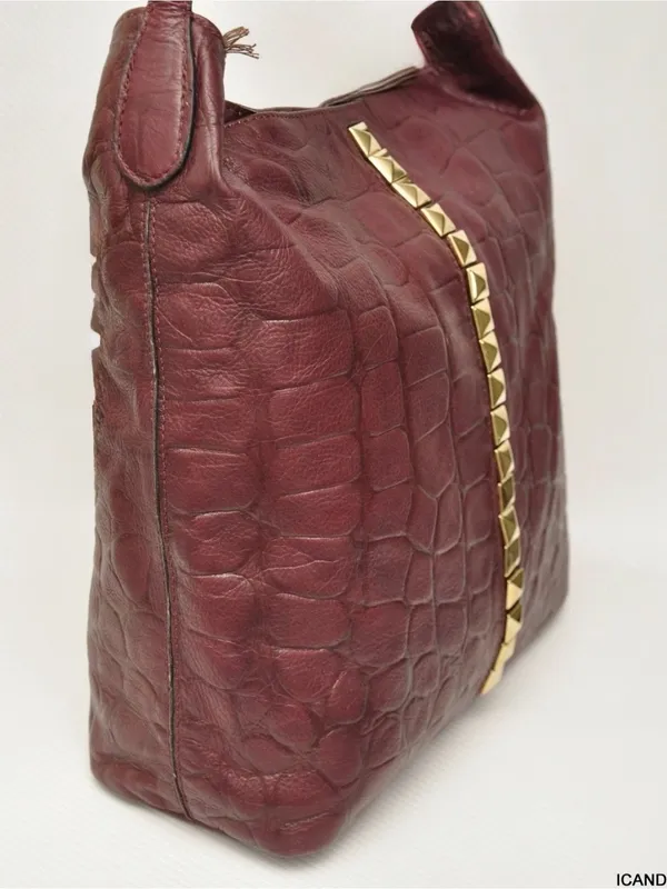 Dimoni Spain COCO Croco Leather Tote Shoulder Bag Handbag Hobo ~Bordeaux - Image 7