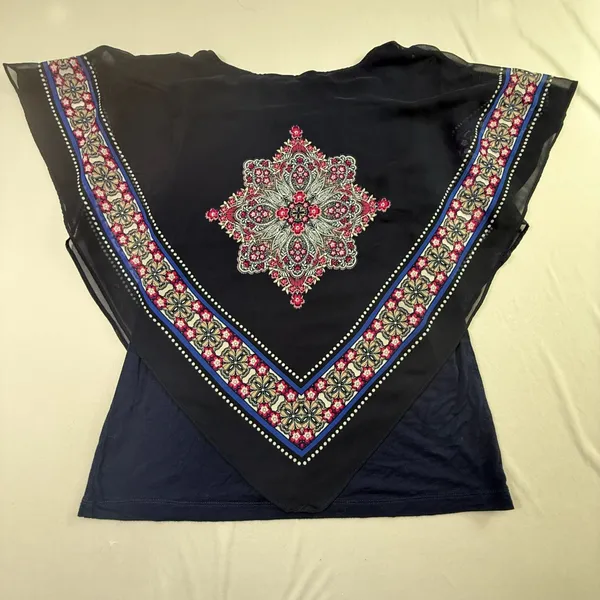 Apt. 9 Women's Navy Blue Floral Medallion Chiffon Layer Overlay Tank Top Size L - Image 2
