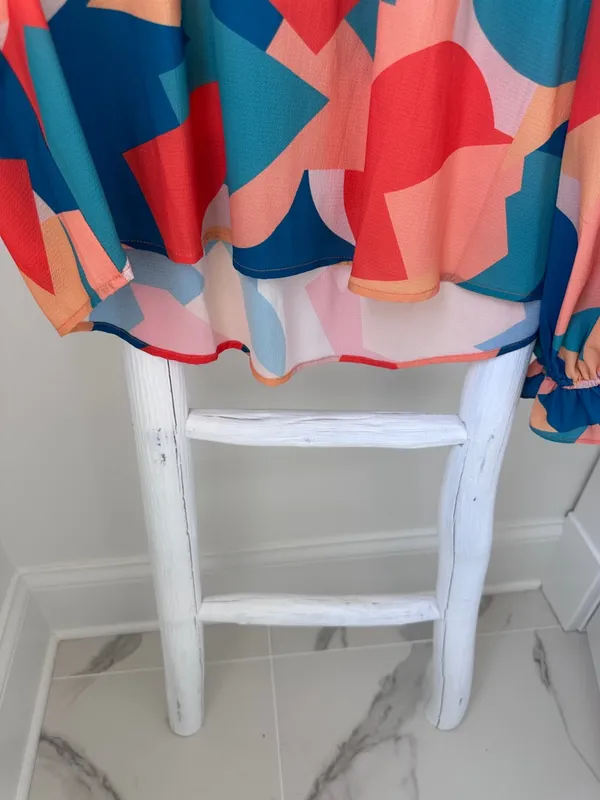 Vici Teal, Orange & Cream Abstract Balloon-Sleeve Blouse - Image 10