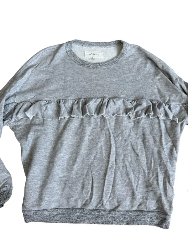 THE GREAT Gray Ruffle Crewneck Sweatshirt Size 0 - Image 4