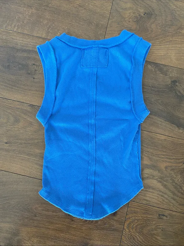 Free People We The Free Blue Sleeveless Ribbed Kate Tank Tee size XS - Image 3