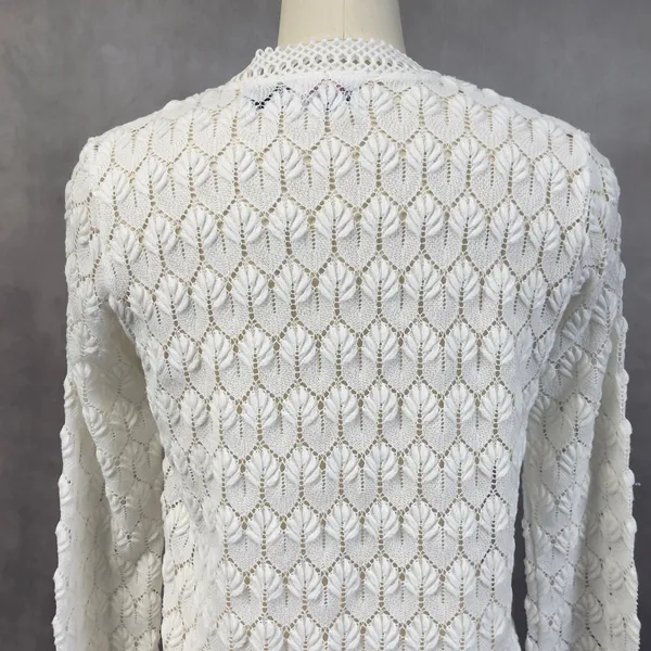 Vintage 60s Americana Womens Pointelle Knit Cardigan Sweater‎ Size Medium Japan - Image 7