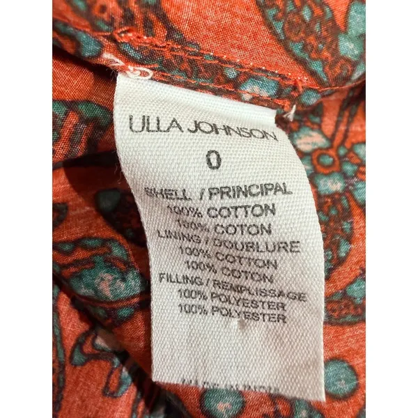 Ulla Johnson Kosta Top Printed V-Neck Blouse Ruffle Flutter Sleeve Orange XS 0 - Image 6