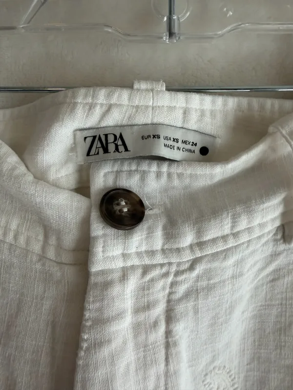 ZARA Pants Linen Wide-Leg White embroidered size 2 - Image 2