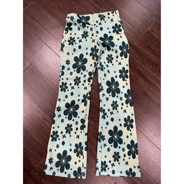 Urban Outfitters Retro Green Floral‎ Knit Flare Pants - Size S - Image 2