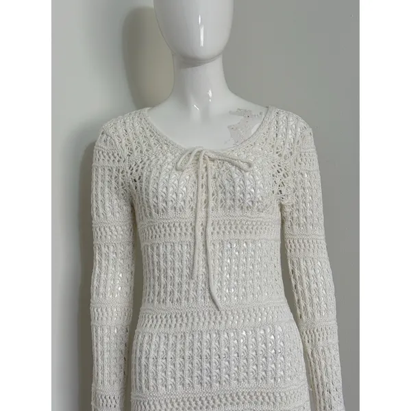 Women's Crochet Cover Up 100% Cotton Beachy Long Sleeve Size M Cottagecore - Image 2