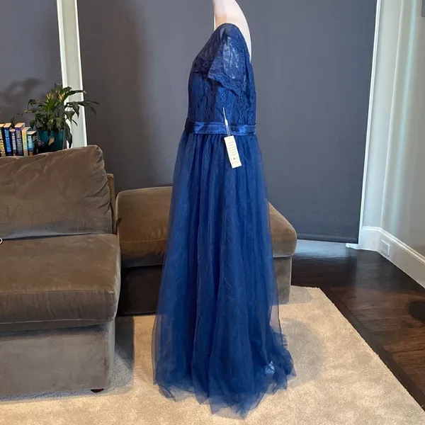 Women’s Blue Full Length Tulle & Lace Sort Sleeve Bridesmaid Dress Size XL NWT - Image 7