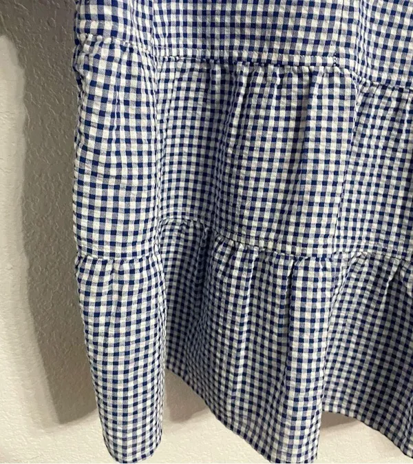 Old Navy Womens Shirt Blouse Blue White Gingham Plaid Seersucker Size Medium - Image 8