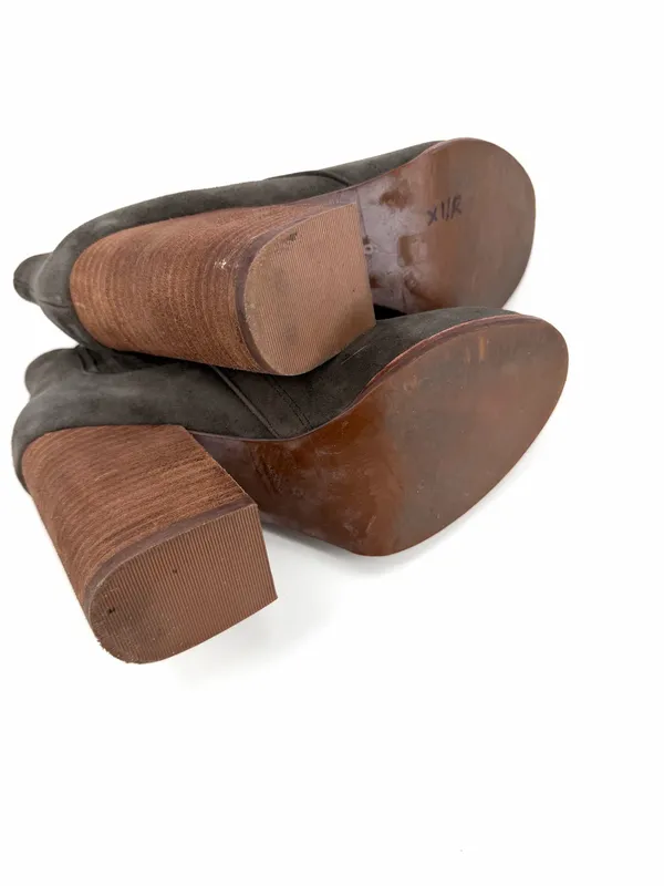 Jeffrey Campbell Knockout Suede Leather Stacked Wood Chunky Heel Ankle Booties - Image 5