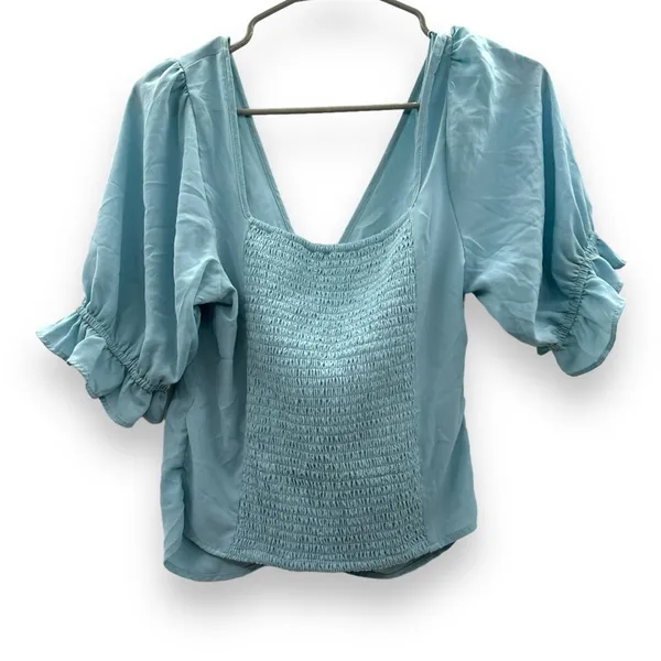 Abercrombie & Fitch Blue Short Sleeve Ruched Front Cropped Top Sz M‎ - Image 5