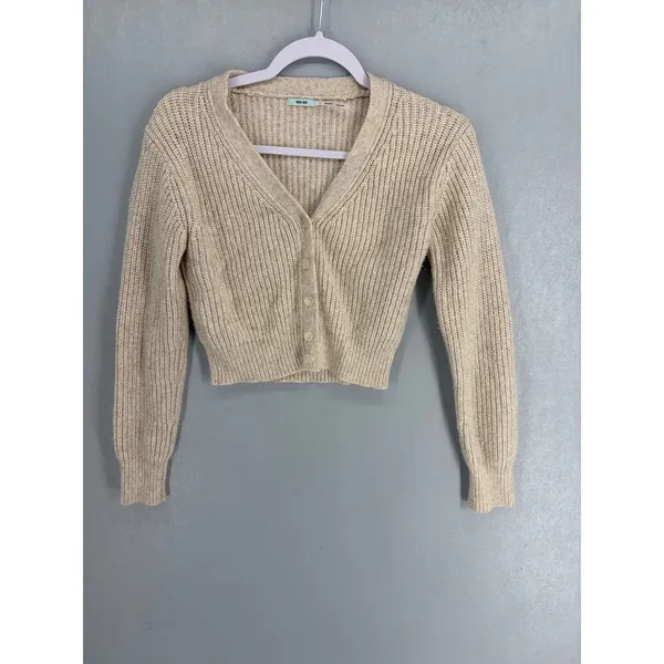 Kimchi Blue Women Cardigan Oatmeal Chunky Shaker Knit Cropped Button Front S - Image 2