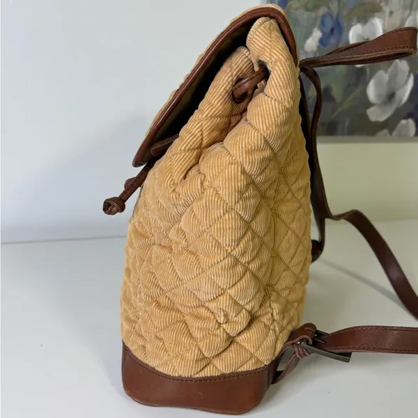 LL Bean Tan Corduroy and Lather Backpack Purse - Image 7