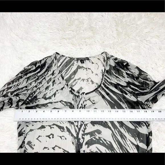 Express Grey Black Zebra Print 3/4 Sleeve Button Down‎ Shift Dress Size Small - Image 4