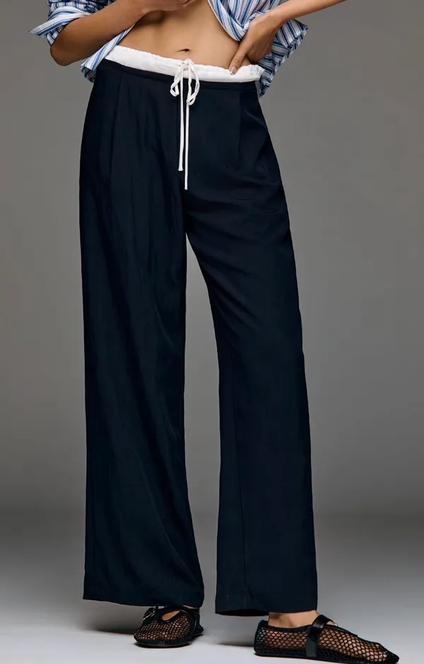 Anthropologie Layered Drawstring Wide-Leg Trousers, Size S - Image 5