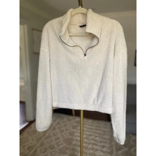 Cream Sherpa‎ Teddy Zip Pullover Jacket Winter Lounge Shein Cozy Buttery Soft - Image 2