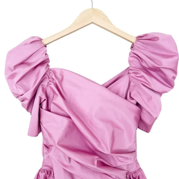 Vintage 80s Pink Puff Sleeve Gown Prom Bridesmaid Sz S - Image 2