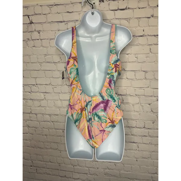 Bar III Women's XL Plunge Lace-Up Tropical Print‎ One Piece Swimsuit NWT - Image 3