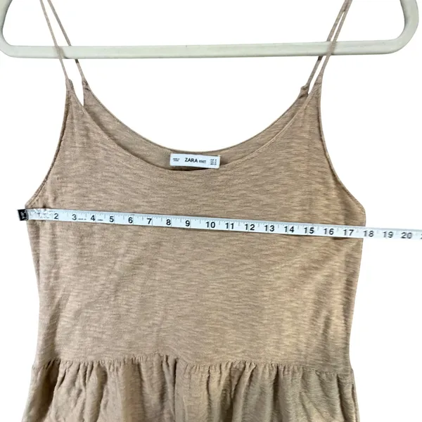 Zara Knit Peplum Camisole Top Women M Tan‎ Fringe Hem Spaghetti Strap Boho Chic - Image 8