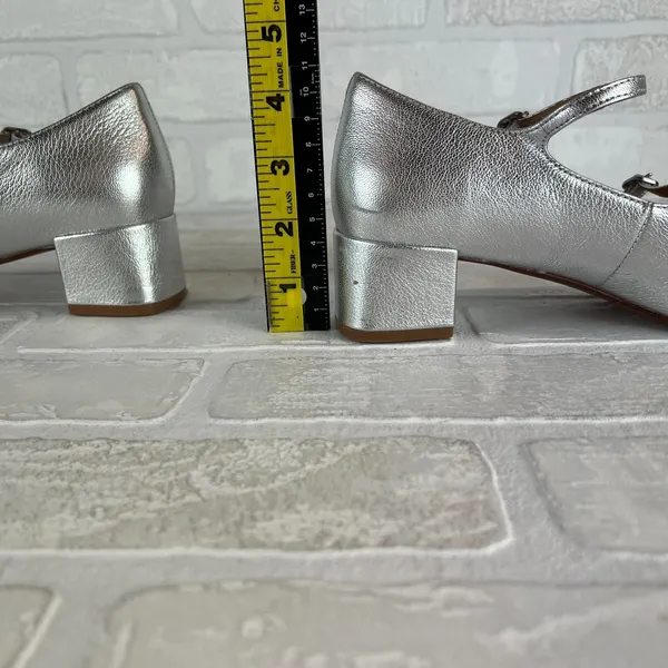 Madewell The Nettie Heeled Mary‎ Jane Womens 8.5 Bright Silver Metallic Leather - Image 13