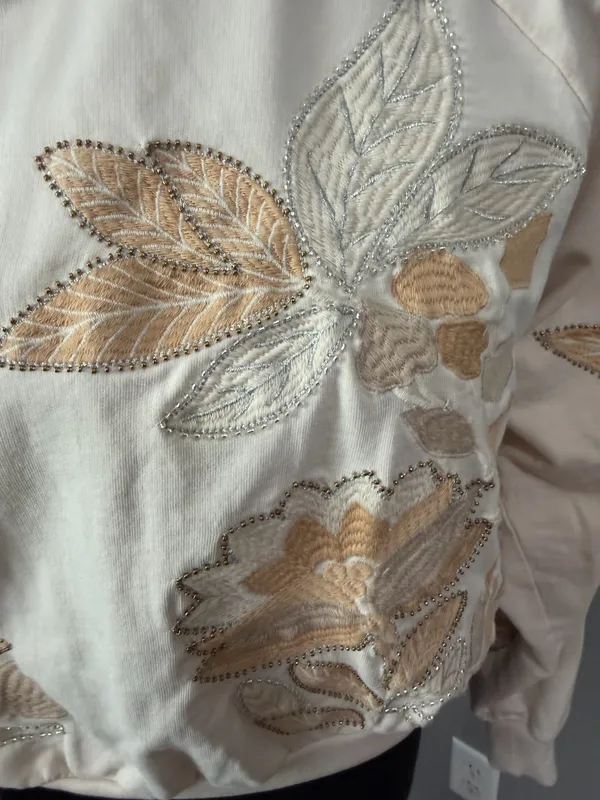 Anthropologie beaded floral embroidered cottage-core romantic sweatshirt XXS - Image 3
