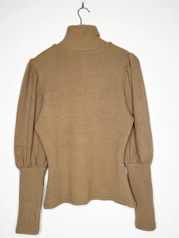 Walter Baker Brown Ribbed High Neck Puff Sleeve Knit Sweater Size Large - Image 10
