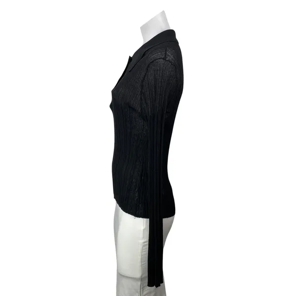 French Connection Women's Black Ribbed Knit Long Sleeve Henley Blouse Top Size L - Image 2