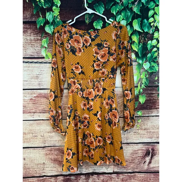 Free People Morning Light Floral Mini Dress in Yellow Gold Orange Womens Size 6 - Image 9