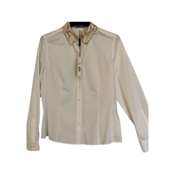 Elie Tahari Top Womens Size L White Button Front Snakeskin Print Collar NWT - Image 2