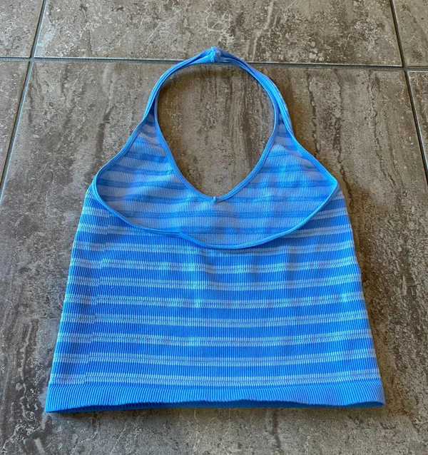 Tillys baby blue stripped halter cropped top - Image 2