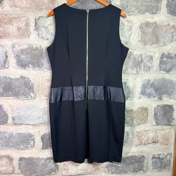 Calvin Klein‎ Black Sleeveless Faux Leather Trim Sheath Dress Woman's 14 Career - Image 7